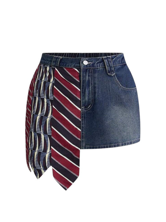 Plus Size Patchwork Pocket Denim Blue Mini Skirt