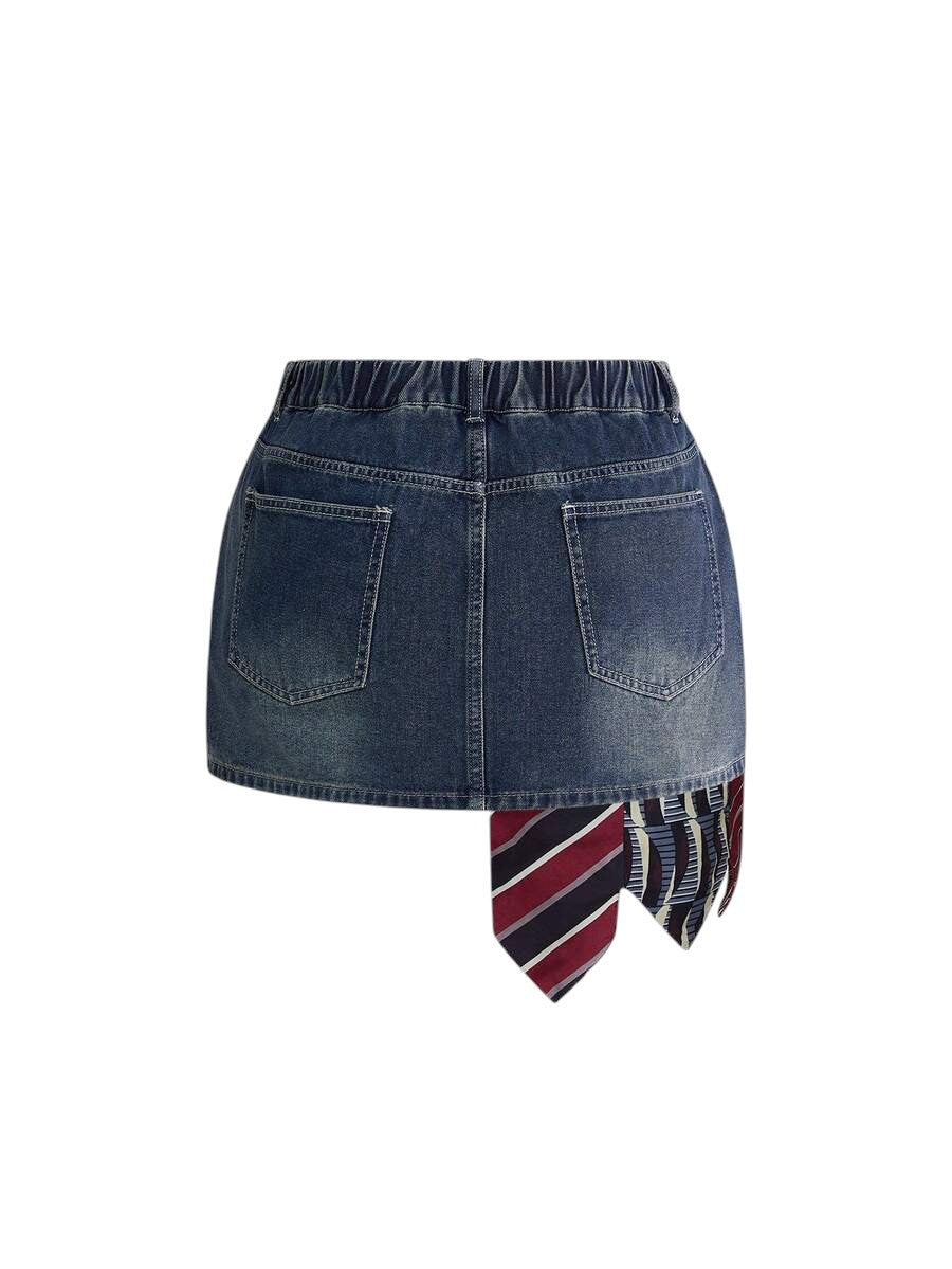 Plus Size Patchwork Pocket Denim Blue Mini Skirt