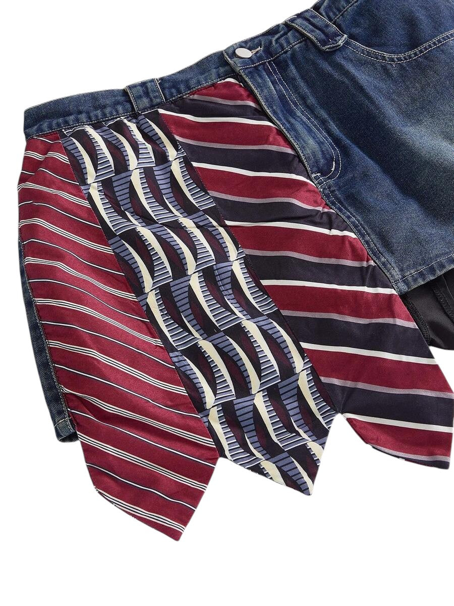 Plus Size Patchwork Pocket Denim Blue Mini Skirt
