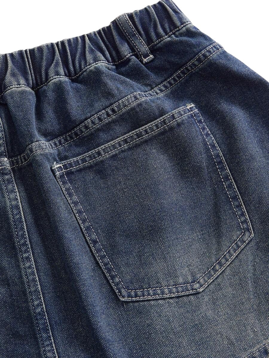 Plus Size Patchwork Pocket Denim Blue Mini Skirt