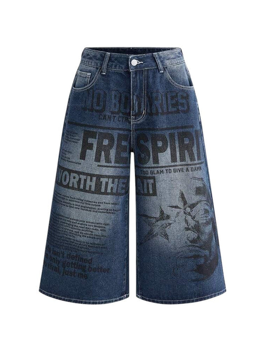 Vintage Letter Logo Relaxed Low Rise Cropped Denim Jeans