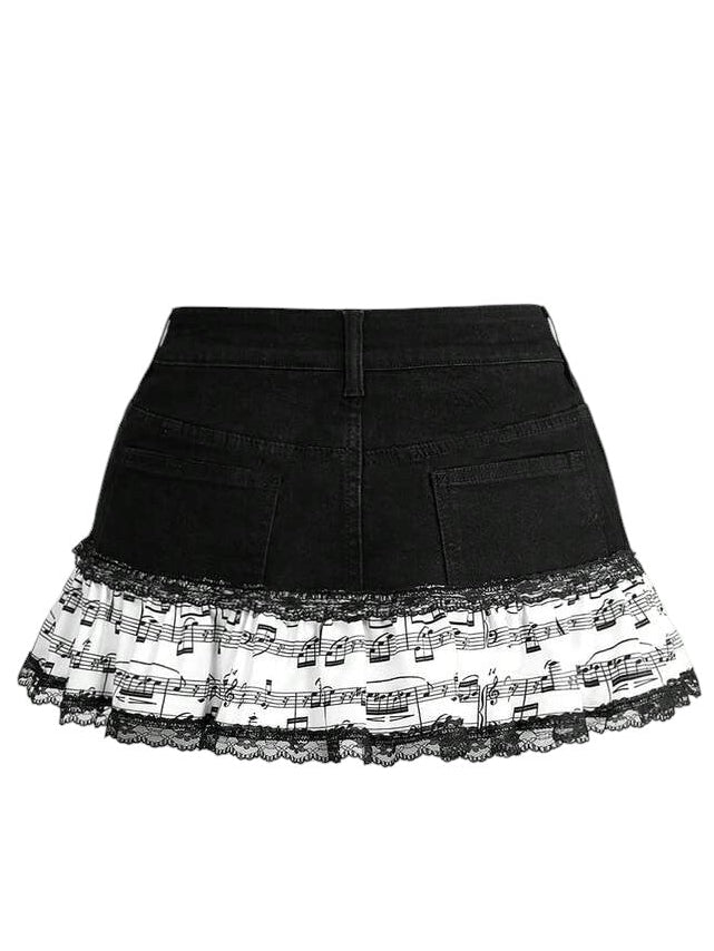Y2K Musical Note Rivet Low Rise Denim Mini Skirt