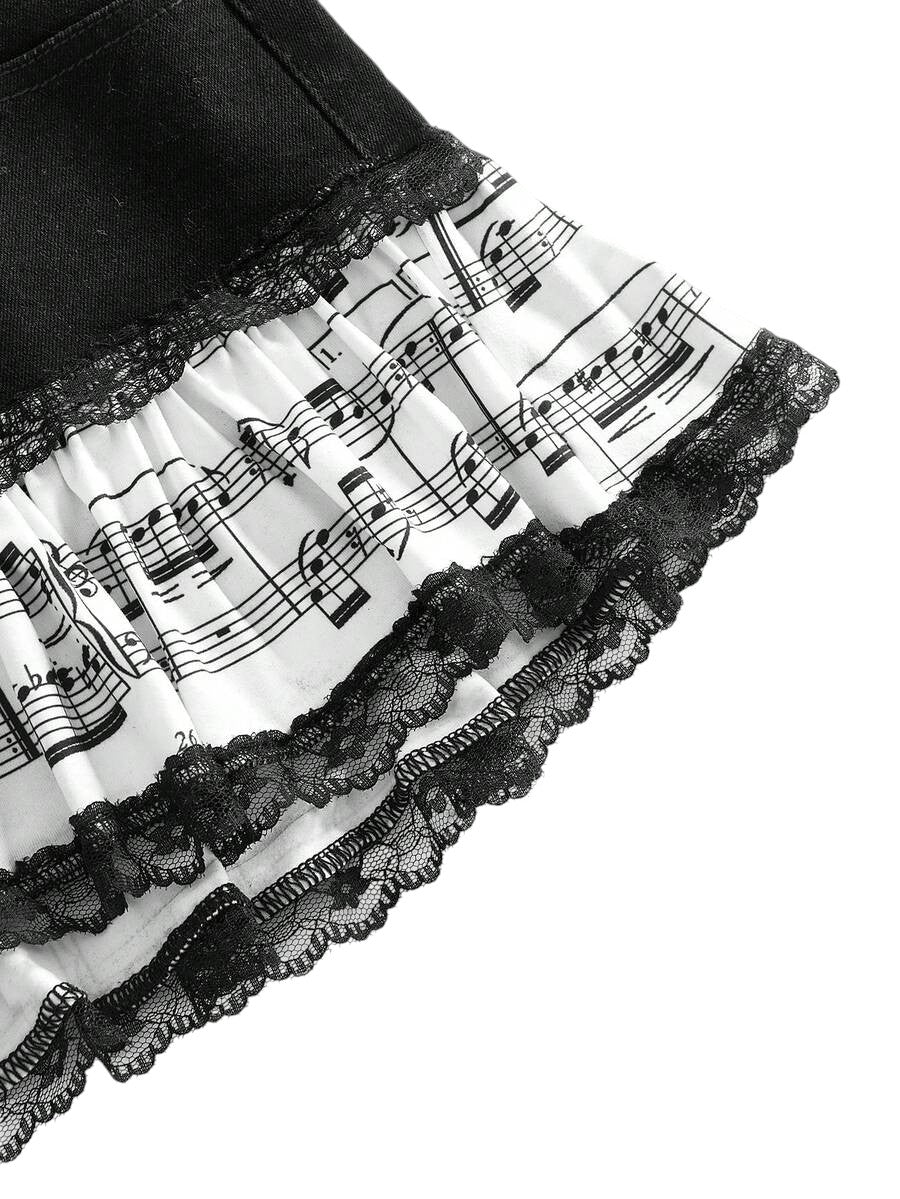 Y2K Musical Note Rivet Low Rise Denim Mini Skirt