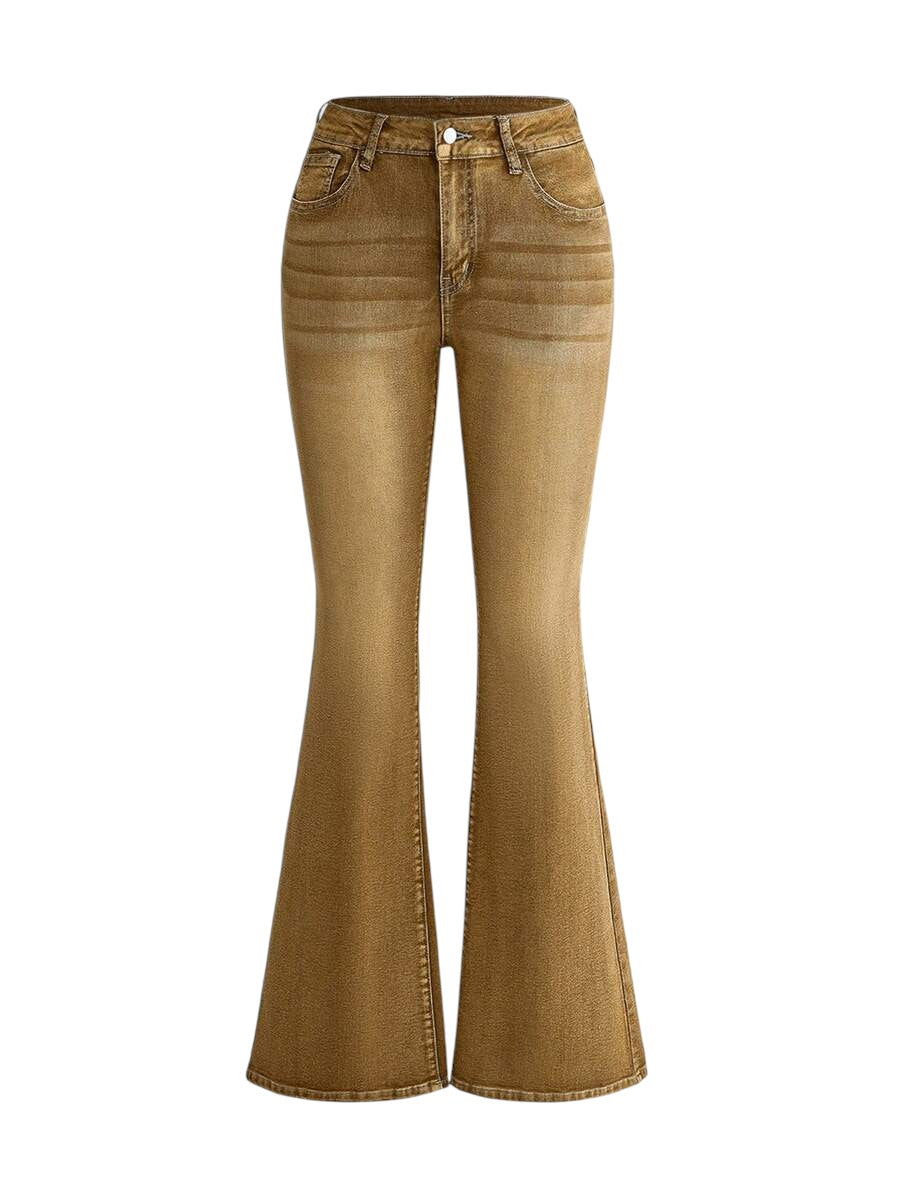 Brown Fairycore Skeleton Wing Embroidered Rhinestone Flare Jeans