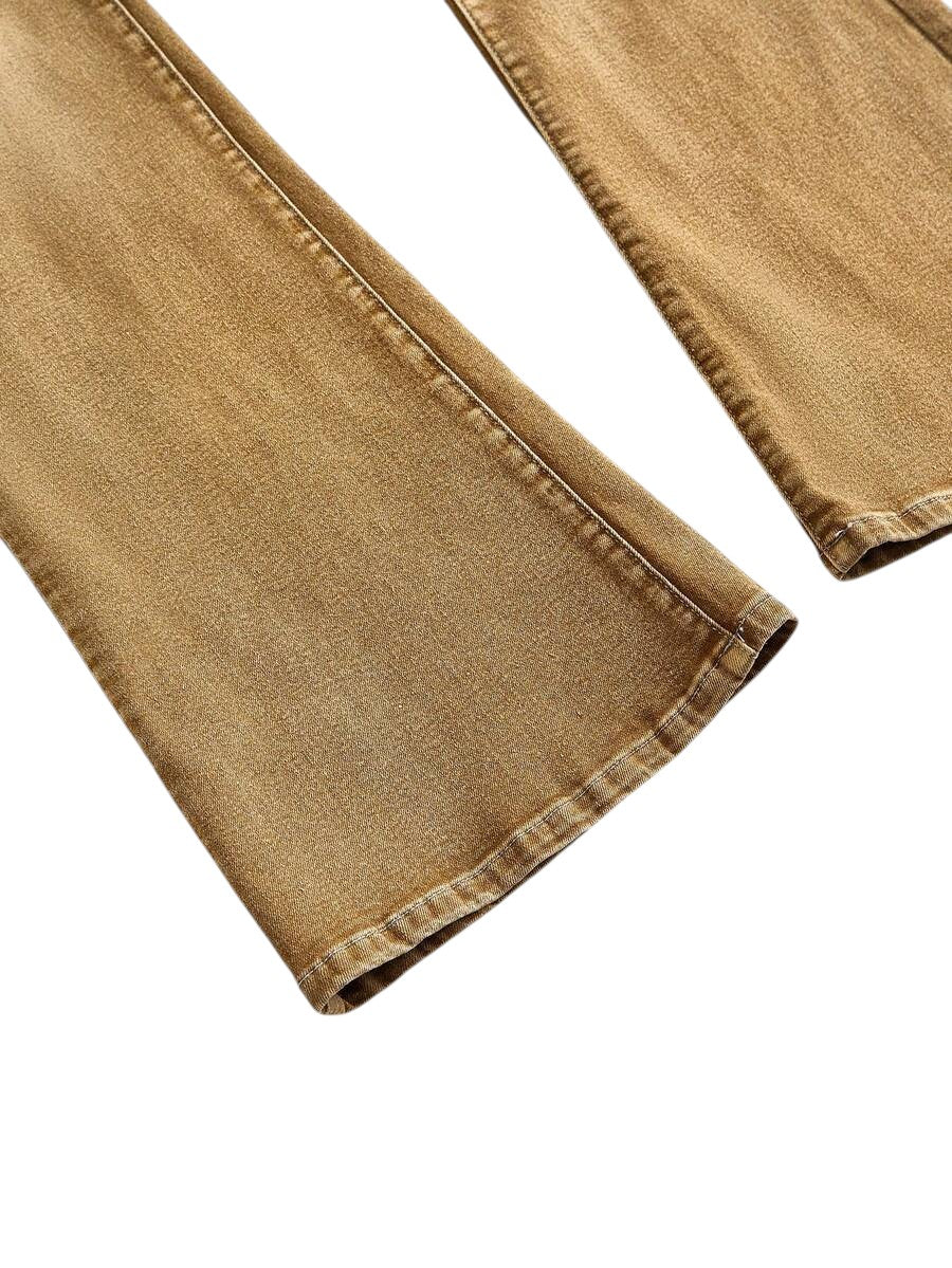 Brown Fairycore Skeleton Wing Embroidered Rhinestone Flare Jeans