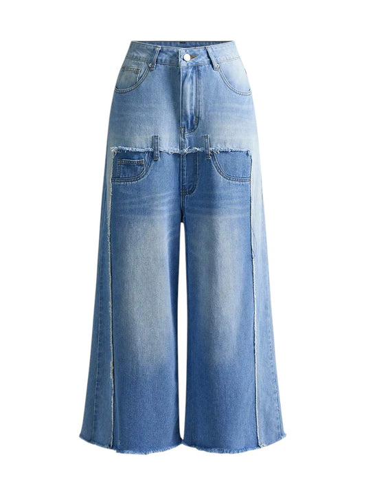 Unisex Asymmetrical Frayed Hem Relaxed Denim Jeans
