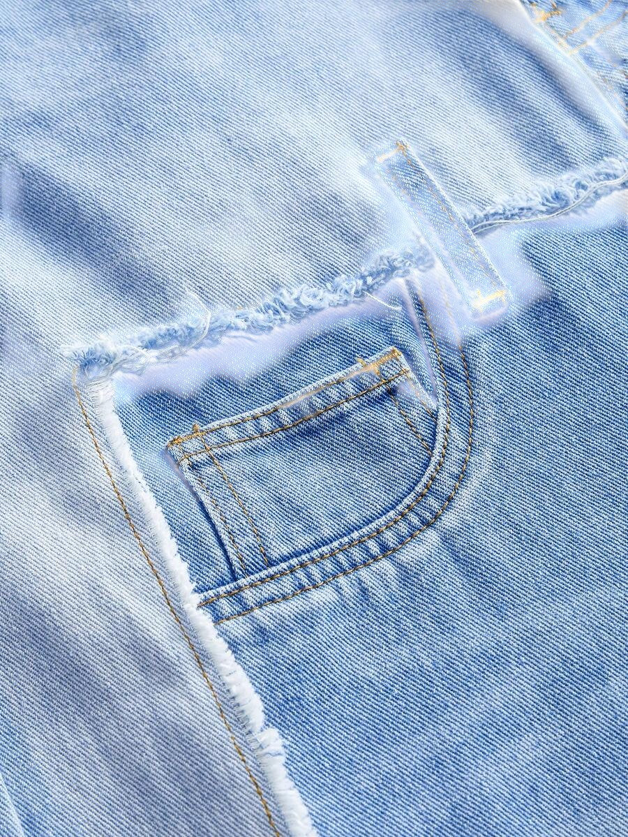 Unisex Asymmetrical Frayed Hem Relaxed Denim Jeans