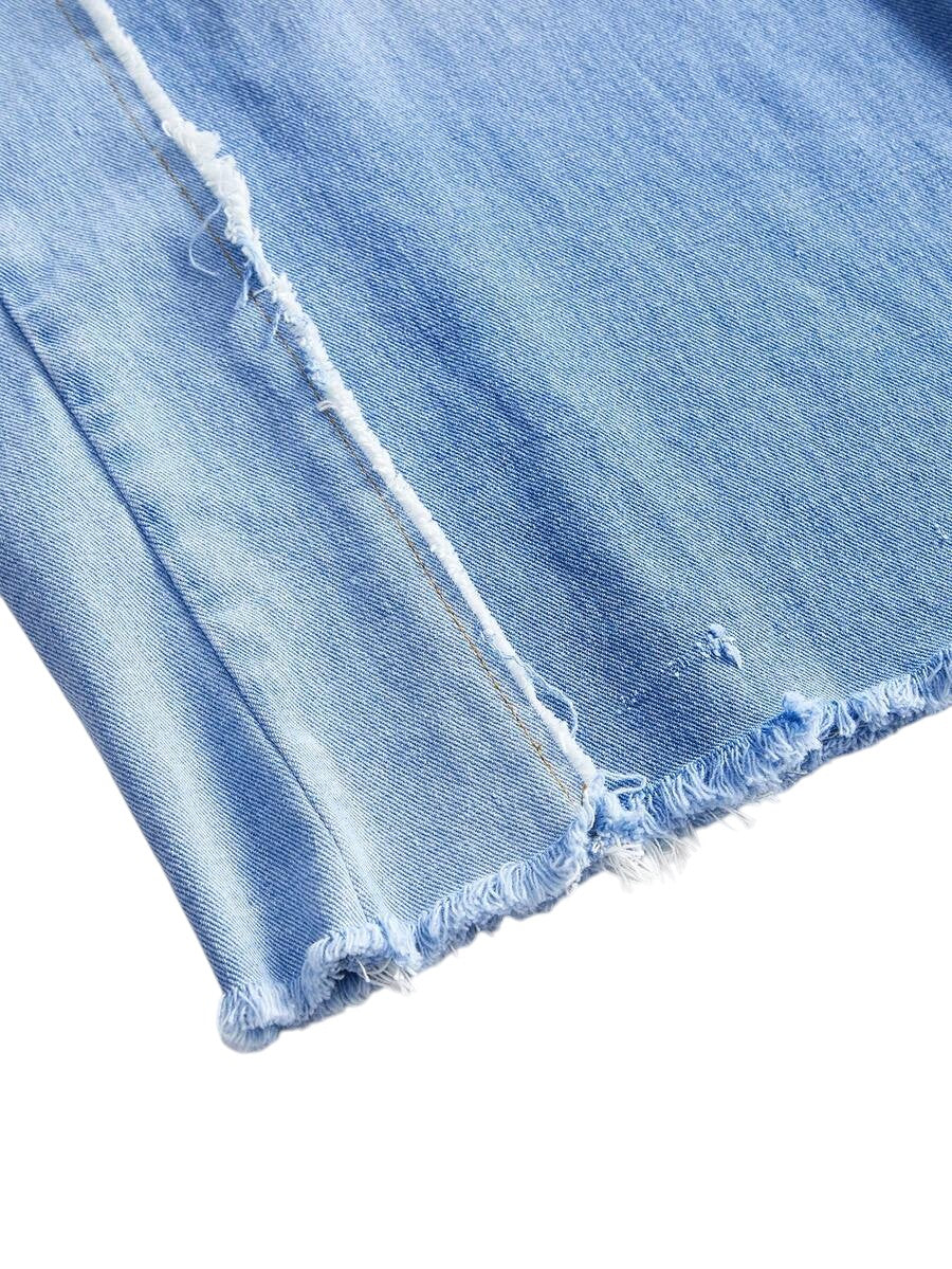 Unisex Asymmetrical Frayed Hem Relaxed Denim Jeans