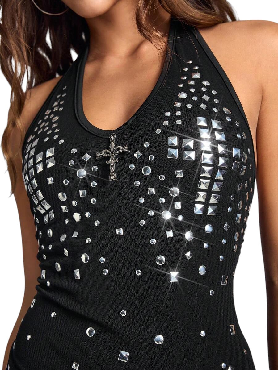 Women's Y2K Cross Graphic Backless Mini Dress