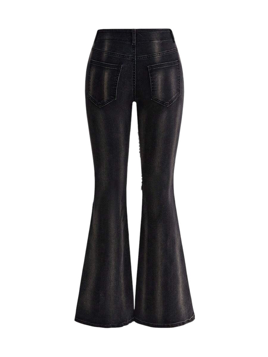 Women's Gothic Rivet Decor Flare Denim Jeans
