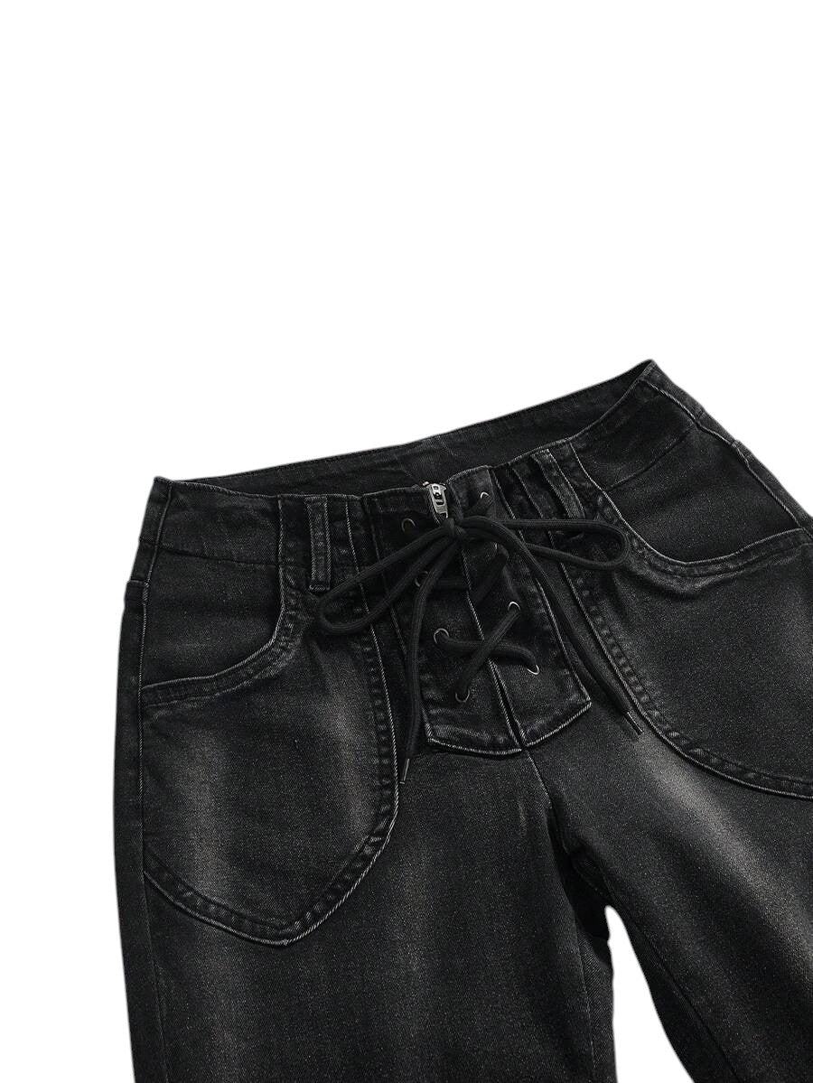 Women's Gothic Rivet Decor Flare Denim Jeans