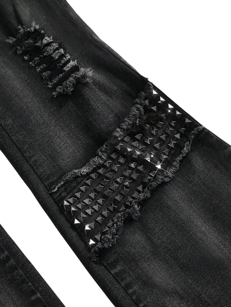 Women's Gothic Rivet Decor Flare Denim Jeans