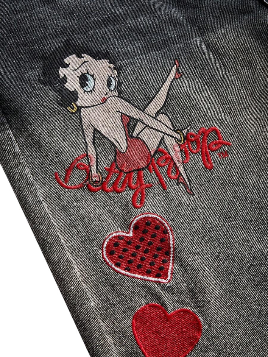 Betty Boop Black Embroidered Distressed Vintage Wash Plus Size Jeans