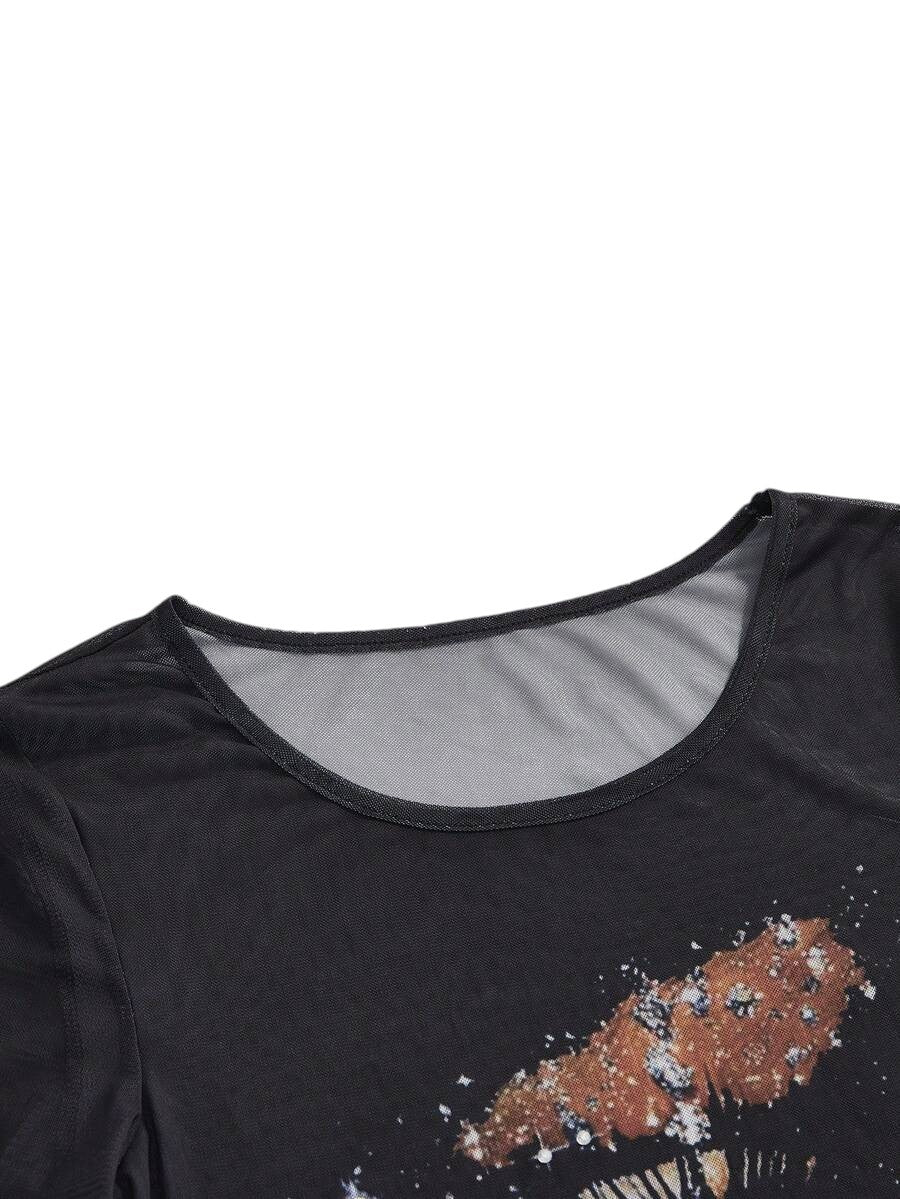 Starry Sky Mesh Sheer Retro Streetwear Long Sleeve Blouse