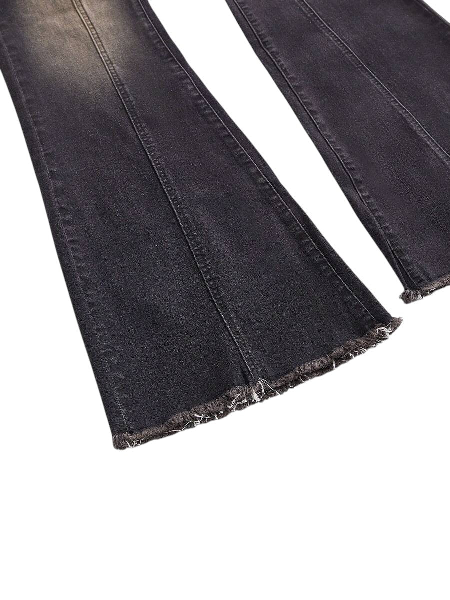 Women's Vintage Punk Metal Buckle Belt Low Rise Distressed Flare Jeans