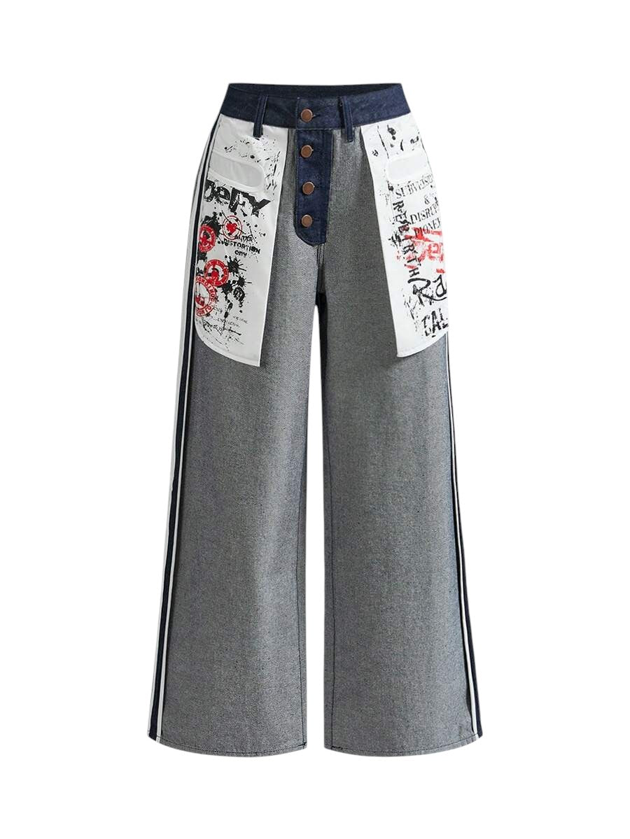 Unisex Vintage Washed Reversible Wide Leg Denim Jeans