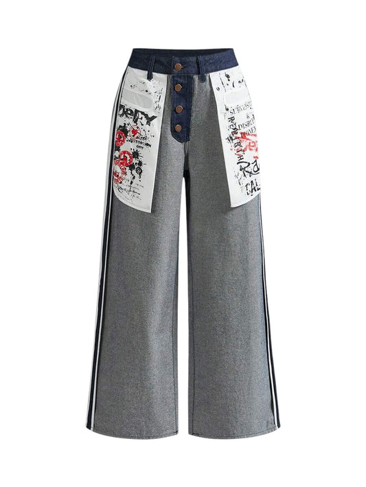 Unisex Vintage Washed Reversible Wide Leg Denim Jeans