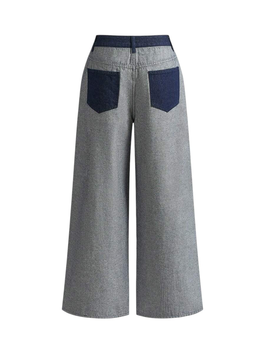 Unisex Vintage Washed Reversible Wide Leg Denim Jeans