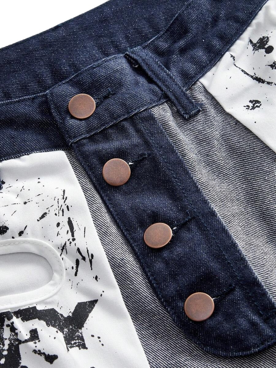 Unisex Vintage Washed Reversible Wide Leg Denim Jeans