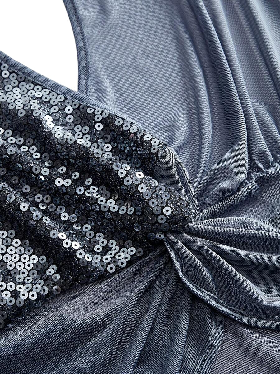 Women's Y2K Glitter Mesh Cowl Neck Tank Top