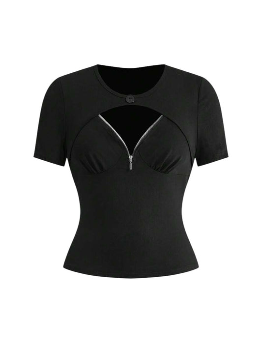 Women's Y2K Cutout Neck Fitted Essential Streetwear T-Shirt