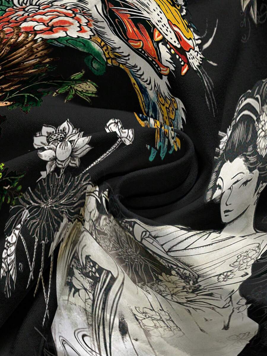 Oriental Tiger Graphic Cami Top & Low Waist Flared Pants Y2K Co-Ord Set