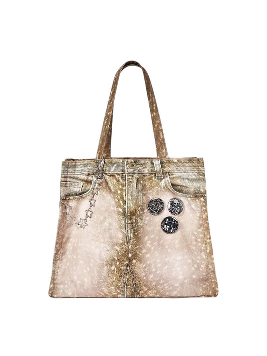 Brown Elk Print Cross Skull Large Capacity Tote Bag