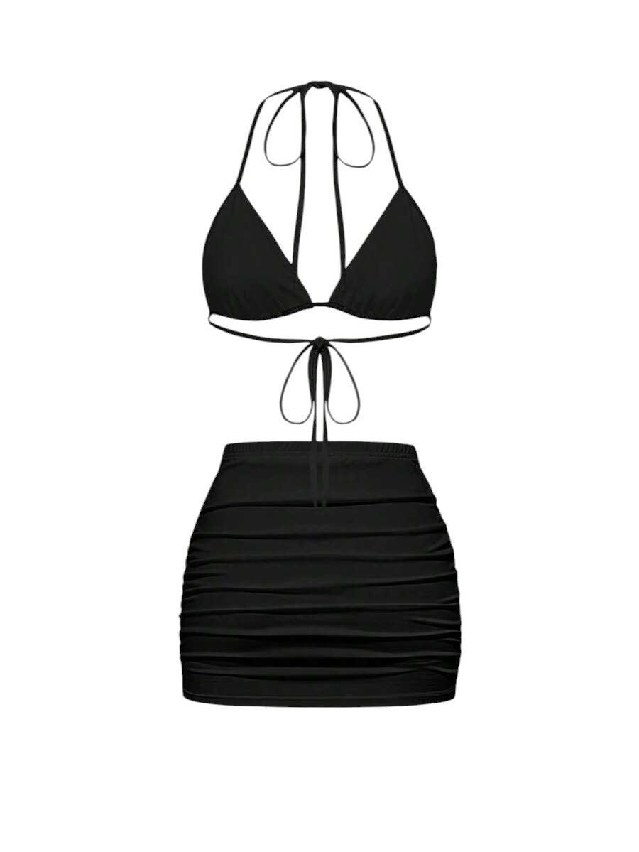 Women's Gothic Cross Print Lace-Up Tank Top & Mini Skirt Two-Piece Set