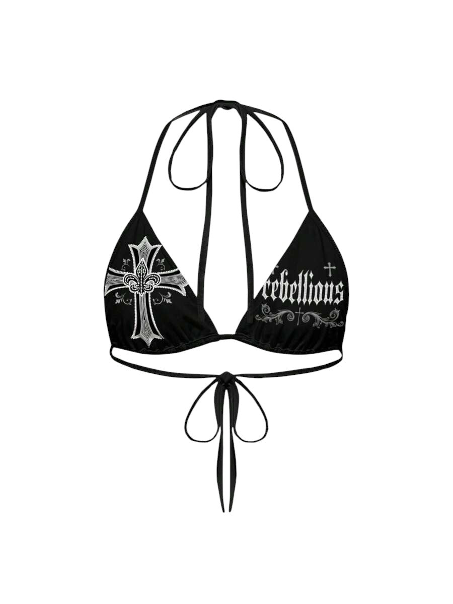 Women's Gothic Cross Print Lace-Up Tank Top & Mini Skirt Two-Piece Set