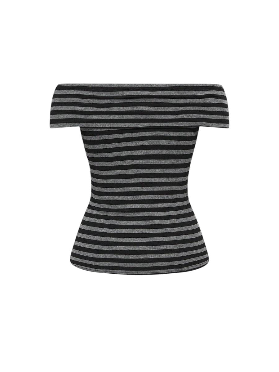 Multicolor Striped Off Shoulder Rivet Top & Super Low Waist Mini Shorts Co-Ord Set