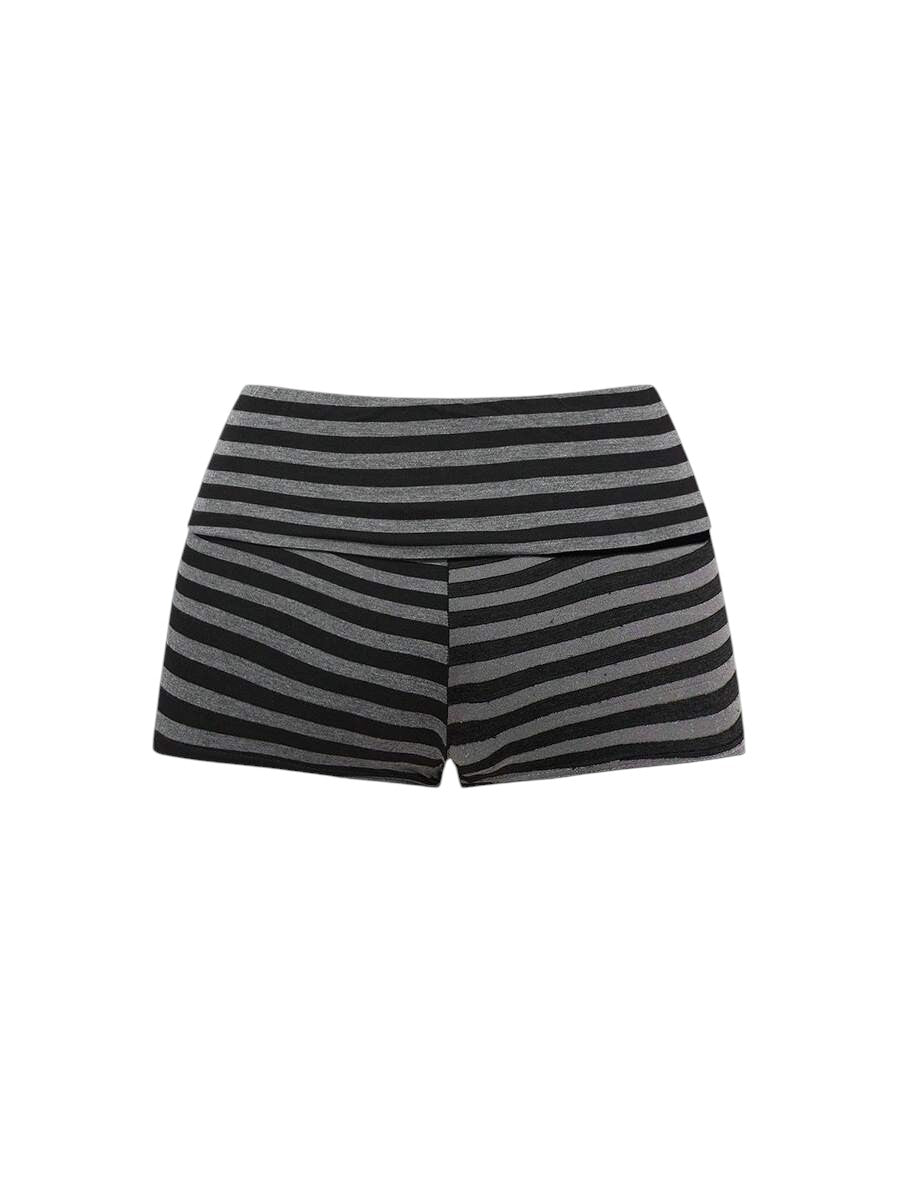 Multicolor Striped Off Shoulder Rivet Top & Super Low Waist Mini Shorts Co-Ord Set