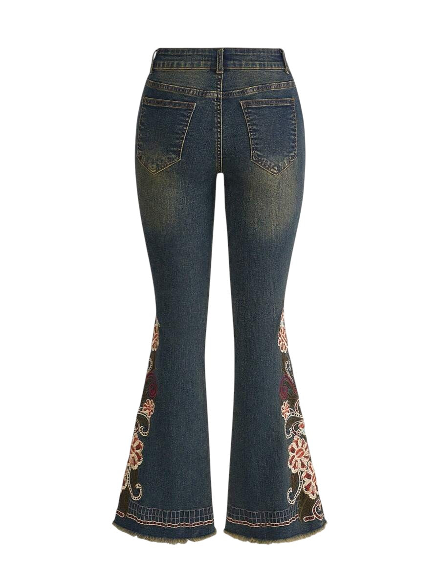 Women's Vintage Hippie Embroidered Super Low Rise Flare Jeans