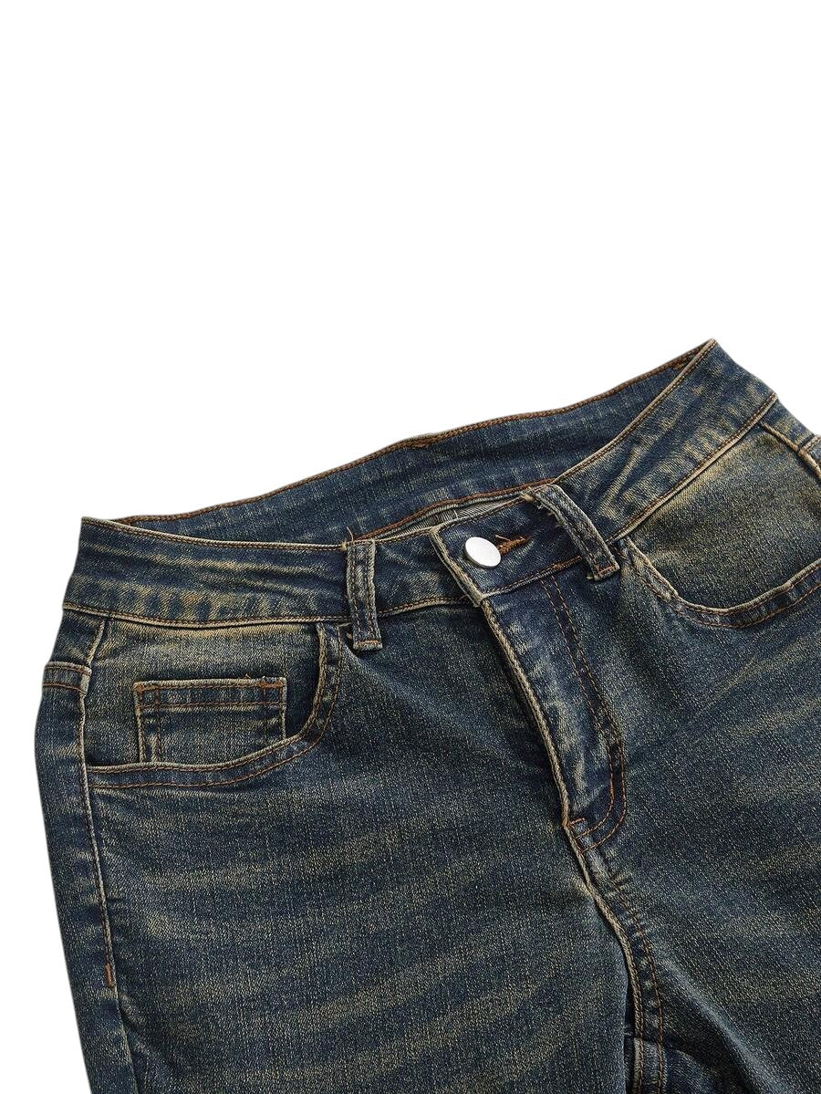 Women's Vintage Hippie Embroidered Super Low Rise Flare Jeans