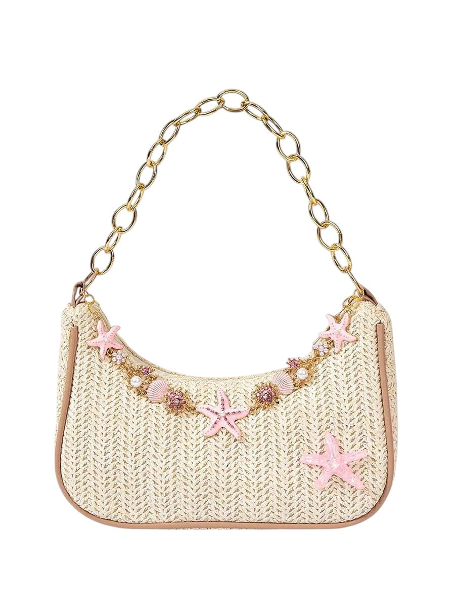 Women's Seashell & Starfish Woven Beach Shoulder Bag
