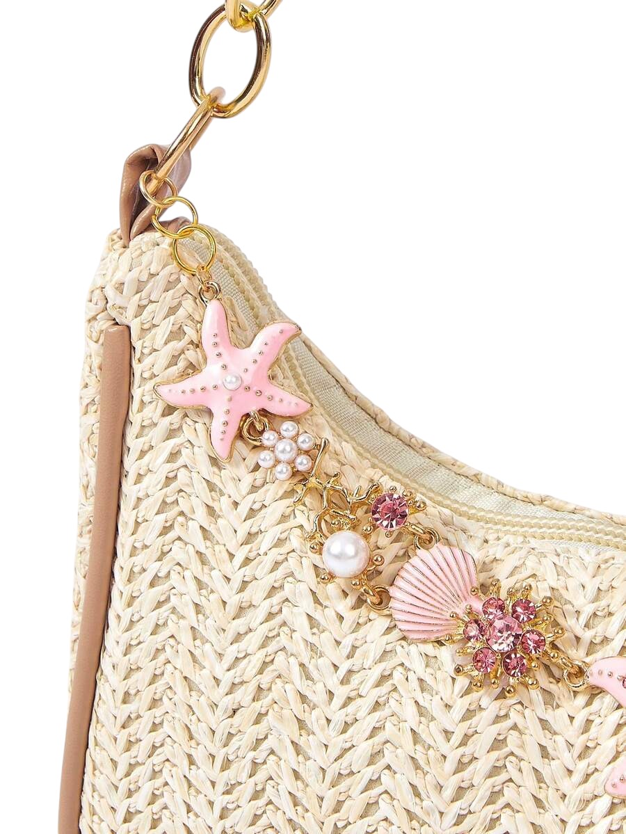 Women's Seashell & Starfish Woven Beach Shoulder Bag