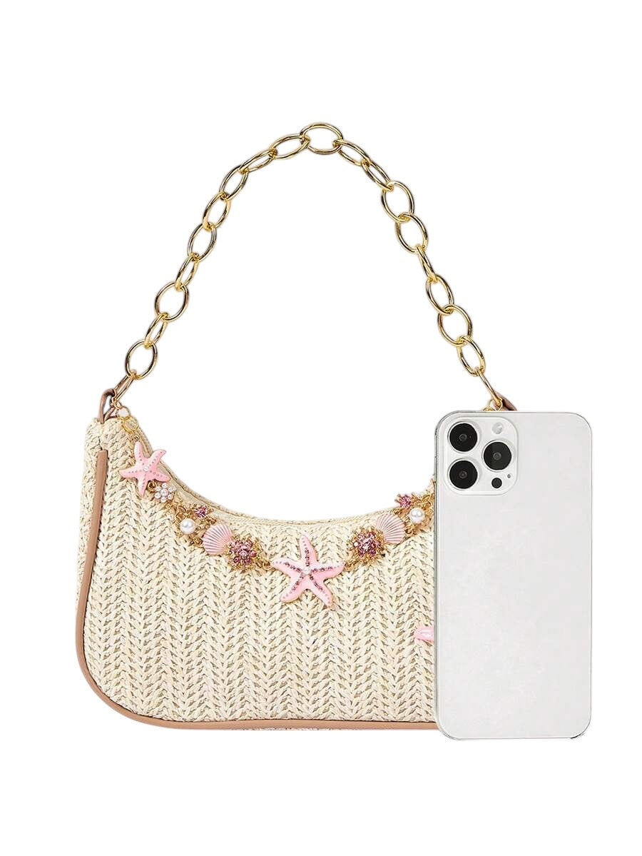 Women's Seashell & Starfish Woven Beach Shoulder Bag