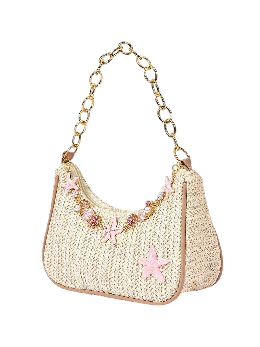 Women's Seashell & Starfish Woven Beach Shoulder Bag