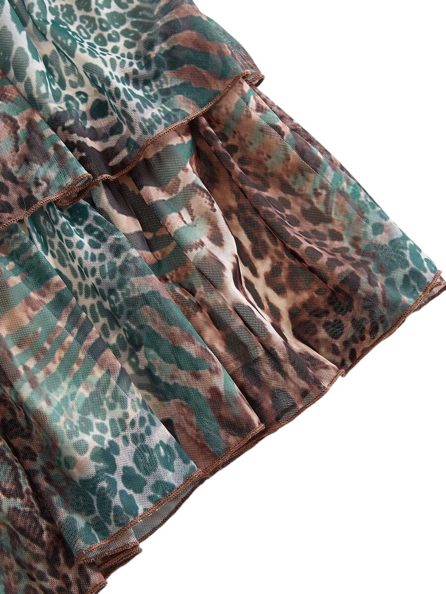 Plus Size Strapless Animal Print Ruffle Hem Mini Dress
