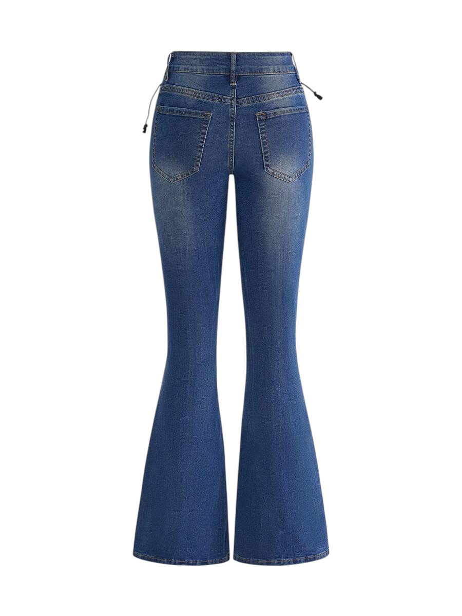 Y2K Hollow Lace-Up Low Rise Flare Denim Jeans for Women