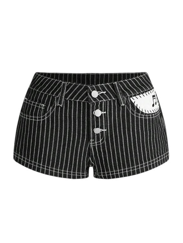 Women's Music Note Embroidered Low-Rise Denim Shorts