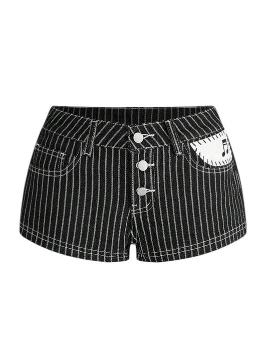 Women's Music Note Embroidered Low-Rise Denim Shorts