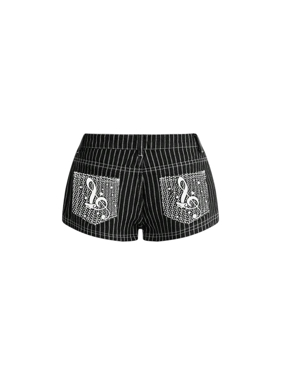 Women's Music Note Embroidered Low-Rise Denim Shorts