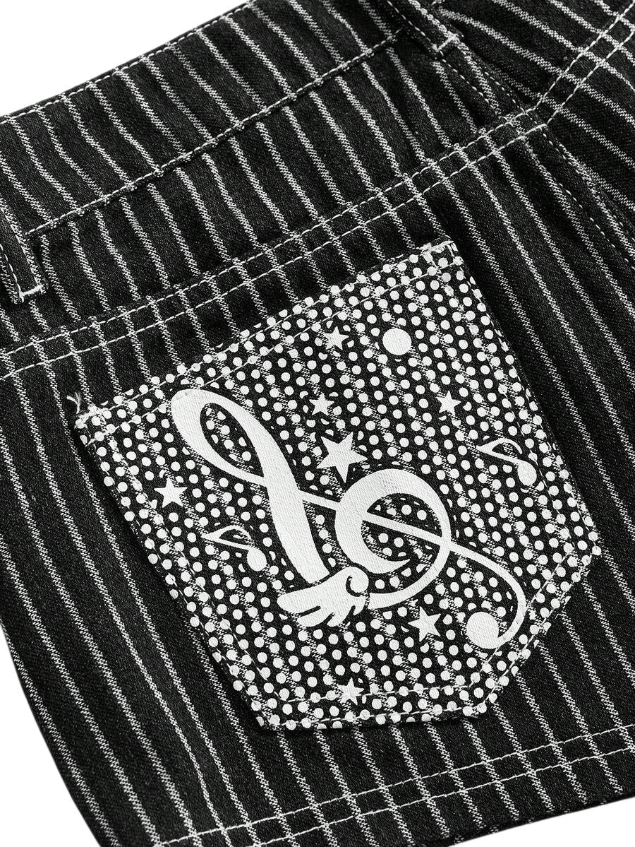 Women's Music Note Embroidered Low-Rise Denim Shorts