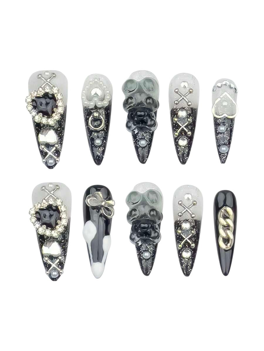 20pcs Y2K Bear Love Almond Press-On Nails Set