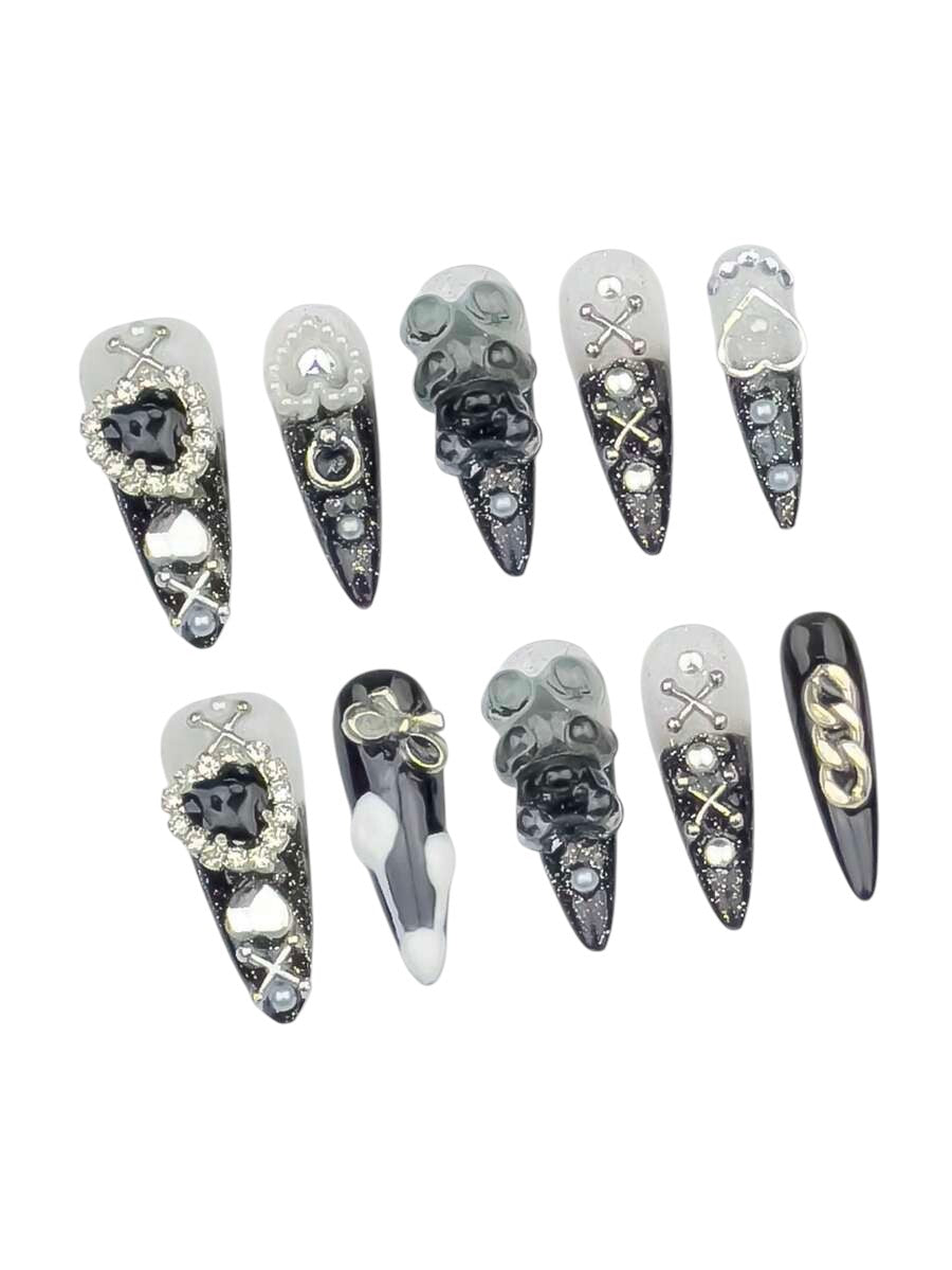 20pcs Y2K Bear Love Almond Press-On Nails Set