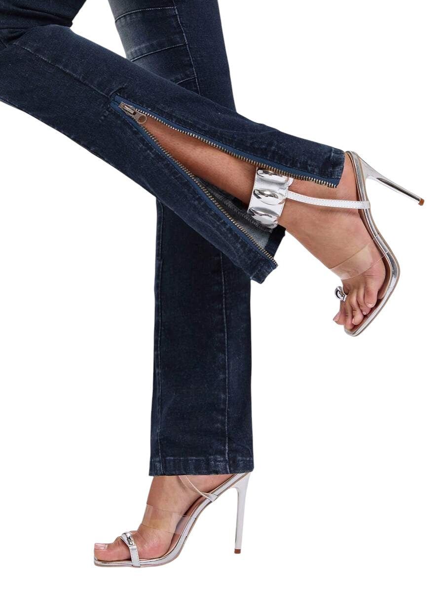 Y2K Ultra Low Rise Skinny Jeans with Two-Way Zip Hem