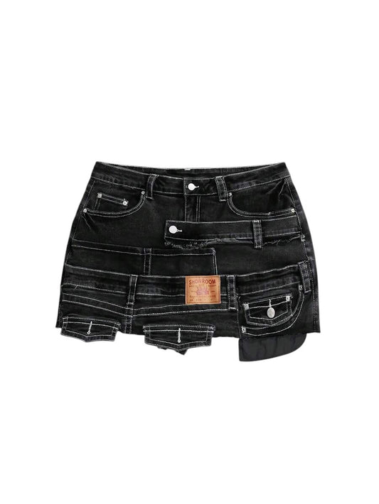 Plus Size Black Y2K Metal Detail Denim Shorts