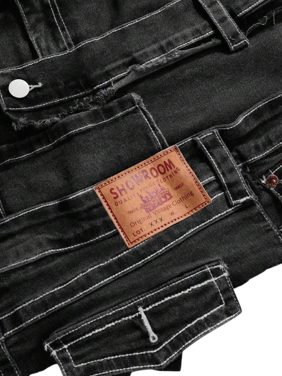 Plus Size Black Y2K Metal Detail Denim Shorts