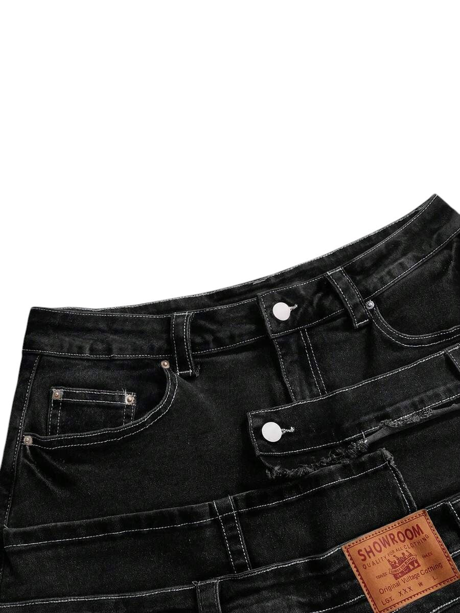Plus Size Black Y2K Metal Detail Denim Shorts