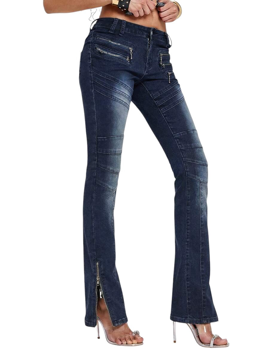 Y2K Ultra Low Rise Skinny Jeans with Two-Way Zip Hem